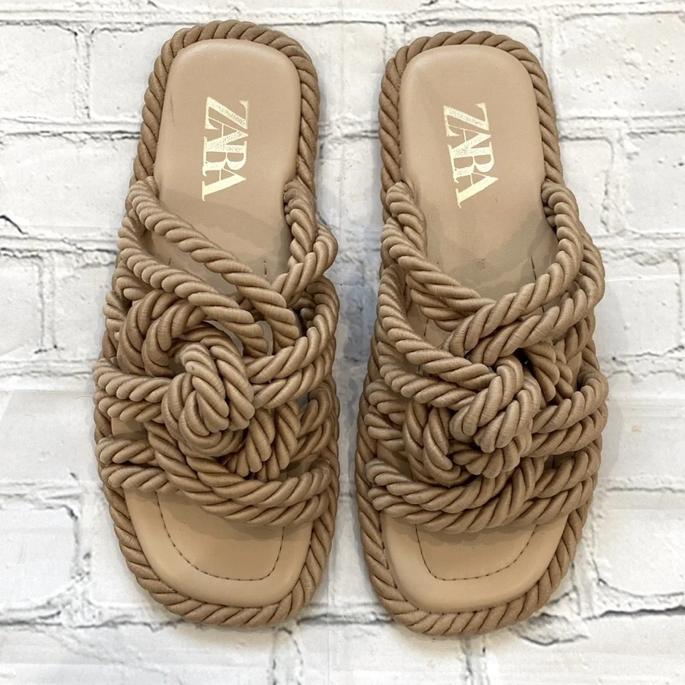 Zara Low Heel Knotted Braid Slide Sandal - Picture 3 of 16
